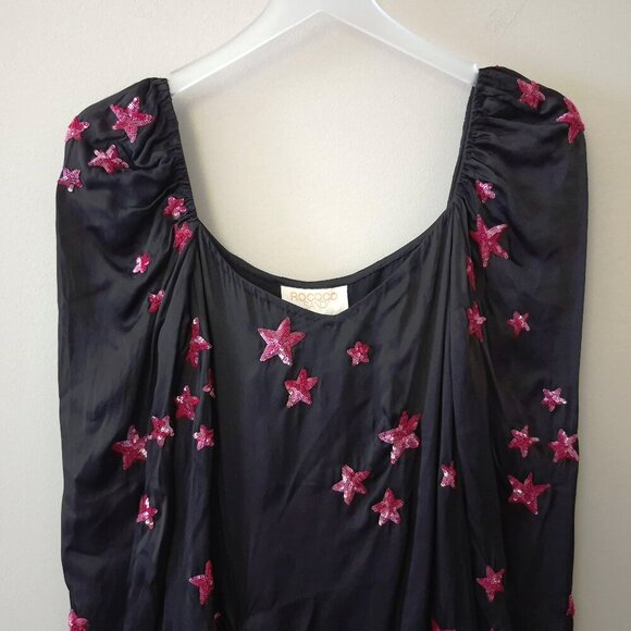 NWT Rococo Sand black & sequin star embellished satin effect maxi dress, S - Picture 6 of 8